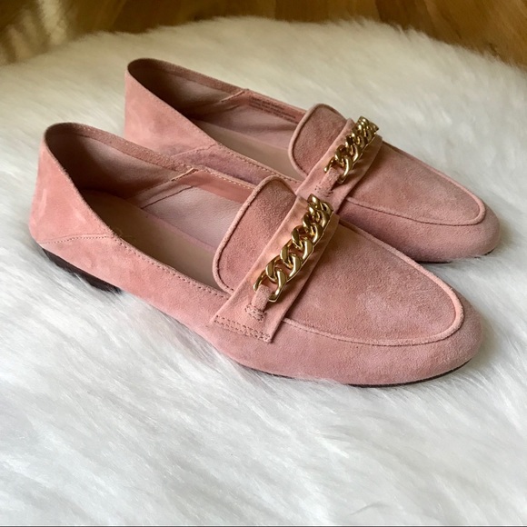 pink leather loafers